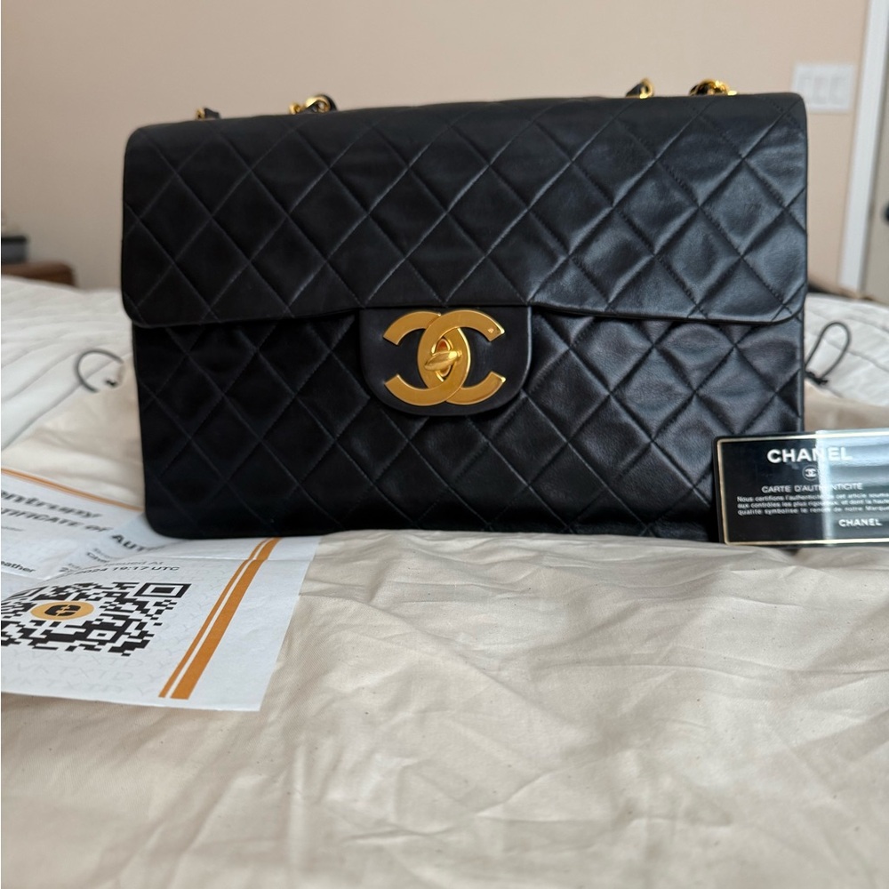 CHANEL 2 series classic Black Maxi flap with 24K gold plated hardware